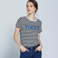 Summer Printed Striped Cotton Short Sleeved T Shirt