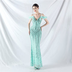 Elegant Floral Sequin High End Evening Dress