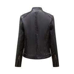 Women Stand Collar Casual Leather Motorcycle Jacket