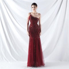 Elegant Beaded Floral Sequin Mesh Evening Dress