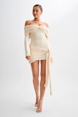 Sexy Long Sleeve Twisted Knitted Short Party Dress