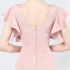 Elegant V-Neck Ruffle Short Sleeve Formal Dress