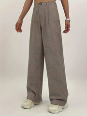 Women High Waist Plaid Printed Wide Leg Pants