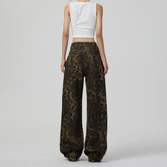 Retro Wide Leg Leopard Print Loose Wide Leg Jeans