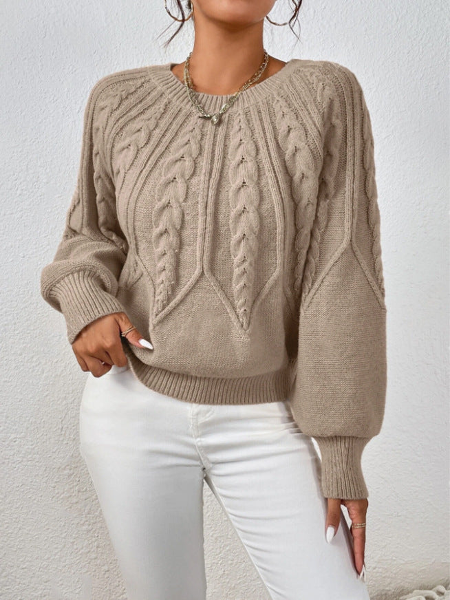 Round Neck Knitted Long Sleeve Twist Sweater