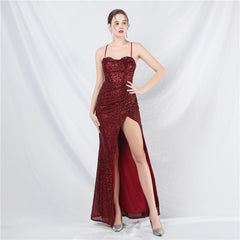 Elegant Boning Corset Beads Sequin Evening Dress