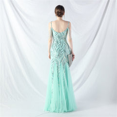 Elegant Sequin Mesh Beaded Evening Dress