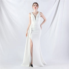 Elegant Folding Slit Satin Evening Dress