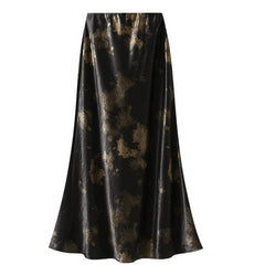 Women Printed Tie Dye Sheath Silky Satin Skirt