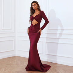 Elegant Long Sleeve Cut-out Evening Dress