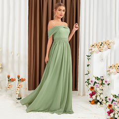 Off Shoulder Sleeveless Fruit Green Formal Dress