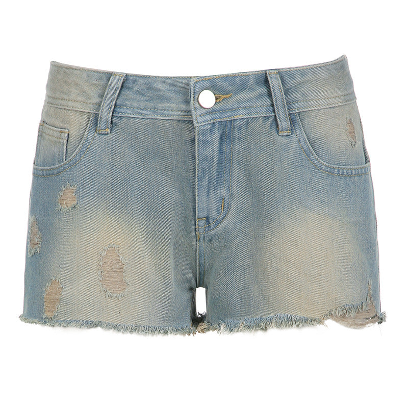 Sexy Low Waist Broken Washed Denim Shorts