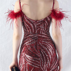 Craft Order Ostrich Hair Sequin Stitching Mesh High End Evening Dress