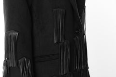 Faux Leather Tassel Mid Windbreaker Woolen Coat