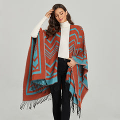 Floral Split Warm Shawl Cashmere Travel Cloak