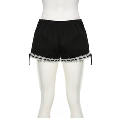 Sexy Lace Bow Stitching Basic Casual Low Waisted Shorts