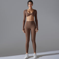 Long Sleeve Solid Color Slim Elastic Sports Suit