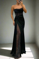 Elegant Strapless Twisted Party Satin Dress