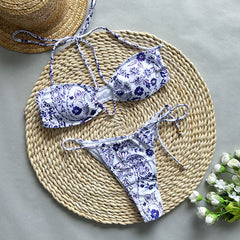 Printed Tube Top Split Bikini