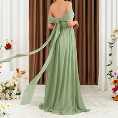 Off Shoulder Sleeveless Fruit Green Formal Dress