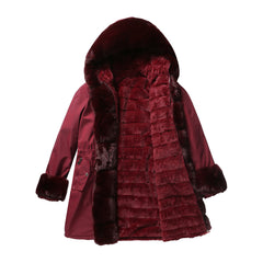 Women Detachable Fur Collar Hooded Warm Cotton Padded Coat