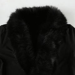 Elegant Fur Collar Stitching Black Sweater Top