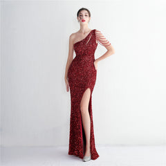 Elegant Sequin Beaded Shoulder Slim Fit Formal Dress