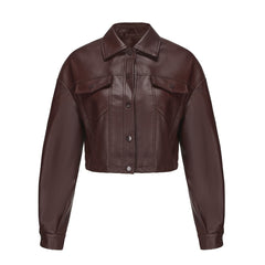 Loose Casual Leather Single Breasted Short Jacket