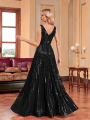 Elegant Sequin Beaded Sleeveless Evening Dress