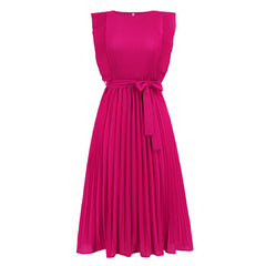 Summer Ruffle Sleeve Pleated Solid Color Dress