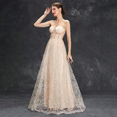 Elegant Backless Champagne Boning Evening Dress