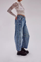 Casual Wide Leg Loose Low Waist Washed Denim Jeans