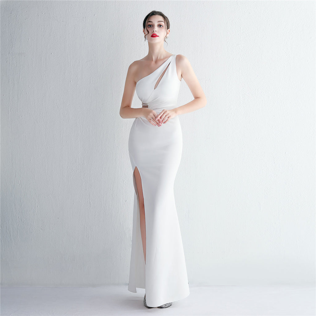 REVCHIC LUXE Elegant One-Shoulder Beaded Fishtail Gown