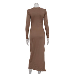 Sexy Brown Long Sleeve Cutout Pleated Party Dress