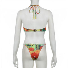 Sexy Colorful Printed Fruit Embellished Briefs Bikini Set