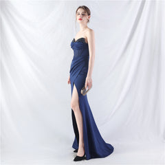 Elegant Beaded Split Rhinestone Evening Dress