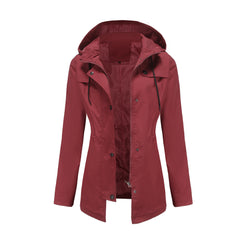 Women Mid Length Windbreaker Hooded Coat