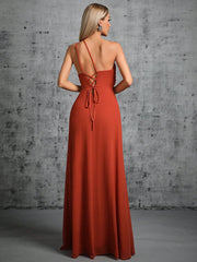 Women Wine Red One Shoulder Split Evening Dress