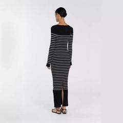 Women Color Block Round Neck Striped Dress