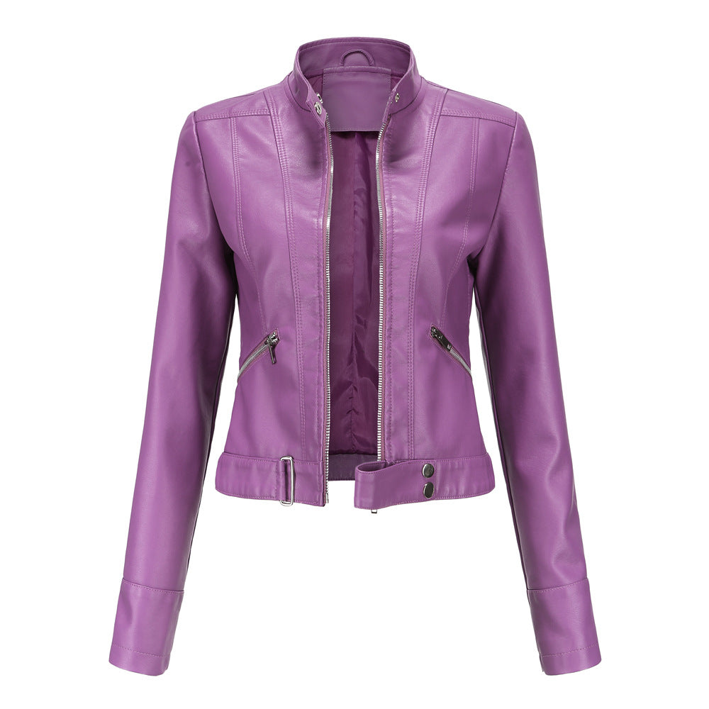 Women Casual Thin Leather Short Jacket