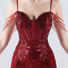 Elegant Boning Corset Floral Sequin Beaded Strap Evening Dress