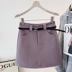 Women High Waist Woolen Short Skirt