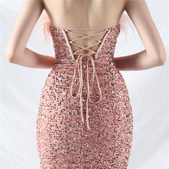 Elegant Boning Ostrich Plush Bottom Sequin Evening Dress