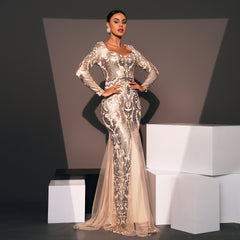 Long Sleeve Sexy Sequin Cocktail Evening Dress