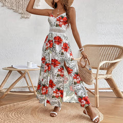 Women Bohemian Chiffon Printed Lace Summer Dress