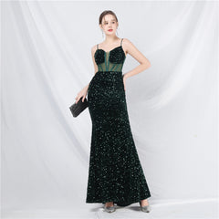 Elegant Boning Corset Mesh Sequin Evening Dress