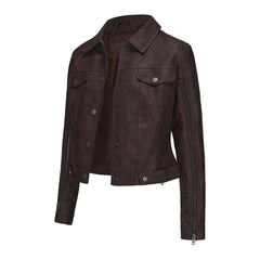 Long Sleeved Motorcycle Thin Leather Jacket