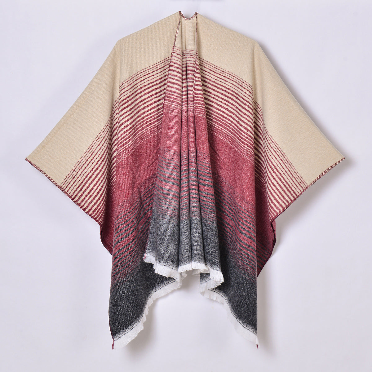 Women Cashmere Shawl Simple Gradient Lines Split Cloak