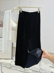 Velvet Black Straight Back Slit Skirt