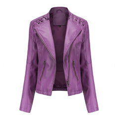 Women Leather Slim Thin Short Jacket